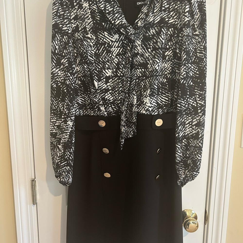 DKNY Black and White Patterned Dress